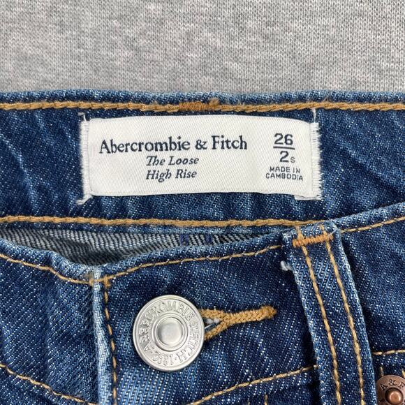 Abercrombie & Fitch High Rise Loose Jeans Women 26 Short Blue Dark Wash Cuff Hem - Picture 6 of 16